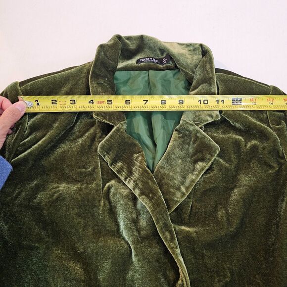 Nasty Gal Olive Green Velvet Blazer Jacket Side Tie Whimsigoth Y2K Festive Sz 2 - Picture 12 of 15